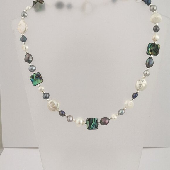 Mixed Freshwater pearl and abalone necklace and bracelet - Picture 1 of 6